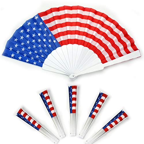 Nanaborn 4th of July Hand Fans Folding Fabric for Patriotic USA/American Flag Independence Parade Pride Party (6PCS)