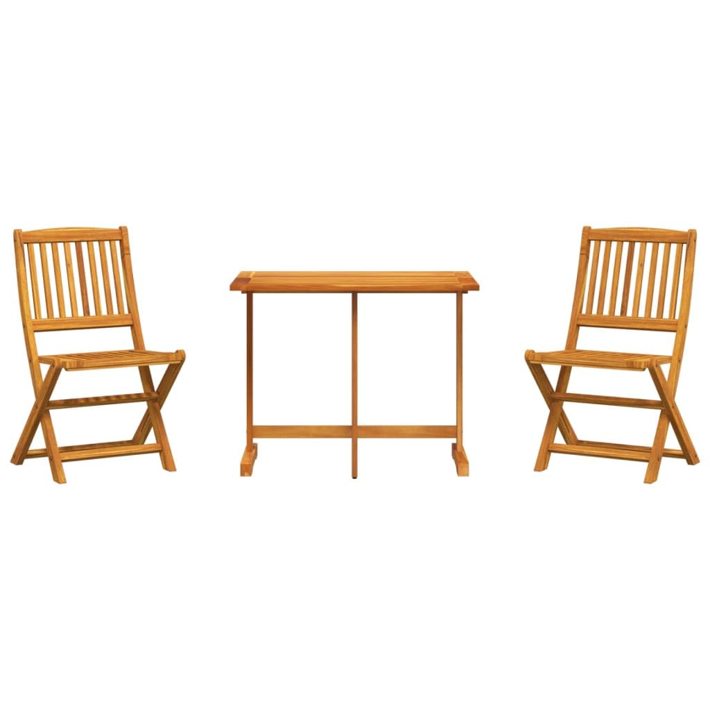 Fengshui Tavolo da giardino pieghevole in acacia con 2 sedie, 3 pezzi | Legno massello di acacia, tavolo da bistrot con lato dritto, sedia con schienale, superficie trattata a olio