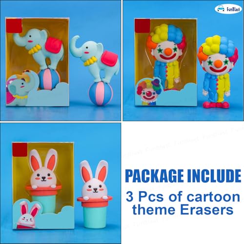 Image of FunBlast Cartoon Erasers for Kids - Retractable Eraser, Novelty Eraser Unicorn Themed Kawaii Erasers for Kid, Students, Fancy Stationery Gift for Boys, Return Gift for Kids (Pack of 3)