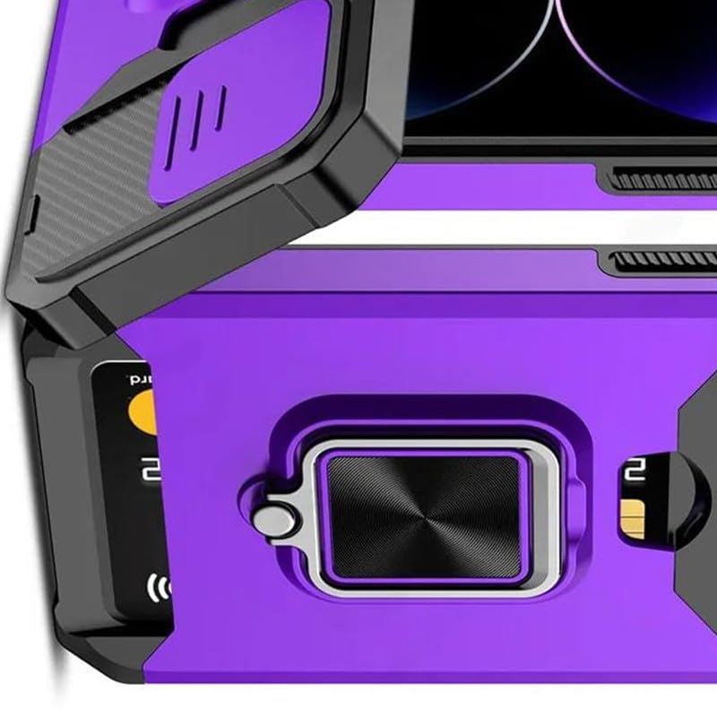 Image of LuxuryKase Shockproof Armor Case for iPhone 16 Plus | Slide Camera Cover | Hidden Card Slot | Rotating Ring Kickstand | Magnetic Car Mount Support | Military Grade Protection - Purple