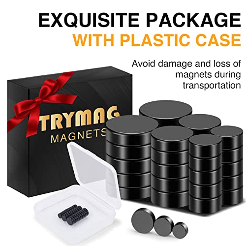 Image of TRYMAG Small Strong Rare Earth Magnets, 3 Sizes 30pcs, Small Neodymium Black Fridge Magnets for Whiteboard, Billboard, Hobbies, Office, Round Button Magnets