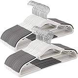 SONGMICS 50 Pack Coat Hangers, Heavy-Duty Plastic Hangers with Non-Slip Design, Space-Saving Clothes Hangers, 0.2 Inches Thick, 16.5 Inches Long, 360 Degree Swivel Hook, White and Dark Gray UCRP020W02