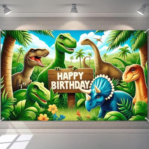Image of BlissYard Happy Birthday Banner Dinosaur Decrations Backdrop 120x84 Inch Seasonal Dino Theme Party Background Decoration for Boys Kids Birthday Banners for Girls or Boys Gifts