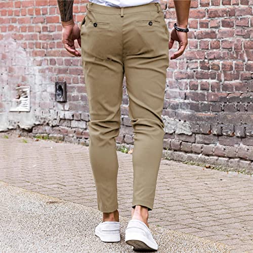 Image of Mens Chinos Slim Fit Pants Stretch Tapered Dress Pant Casual Trousers | Skinny Slacks, Flat Front Design, Stretch Cotton Fabric, Solid or Plaid, Work Dress Pants, Business Casual Wear