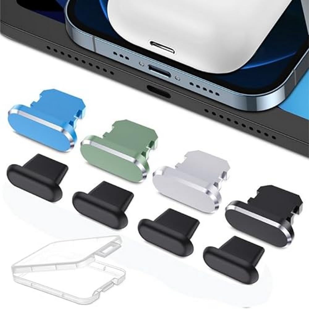 Bouchons Anti-Poussière Pour IPhone Et Tablettes - Lot De 4 En Silicone Souple - Protection Connecteur Anti-Perte - Universal Noir