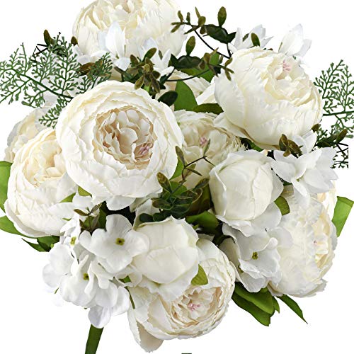 Image of FiveSeasonStuff Vintage Artificial Peonies Silk Peony Flowers and Hydrangeas for Wedding Bridal Home Decor - Beautiful Floral Centerpiece Arrangement Decoration with 2 Bouquets (Chestnut Beige)
