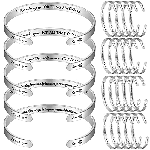 Fumete 20 Pcs Inspirational Cuff Bracelets Bulk Gifts for Women Thank You Bracelets Motivational Engraved Jewelry for Coworker