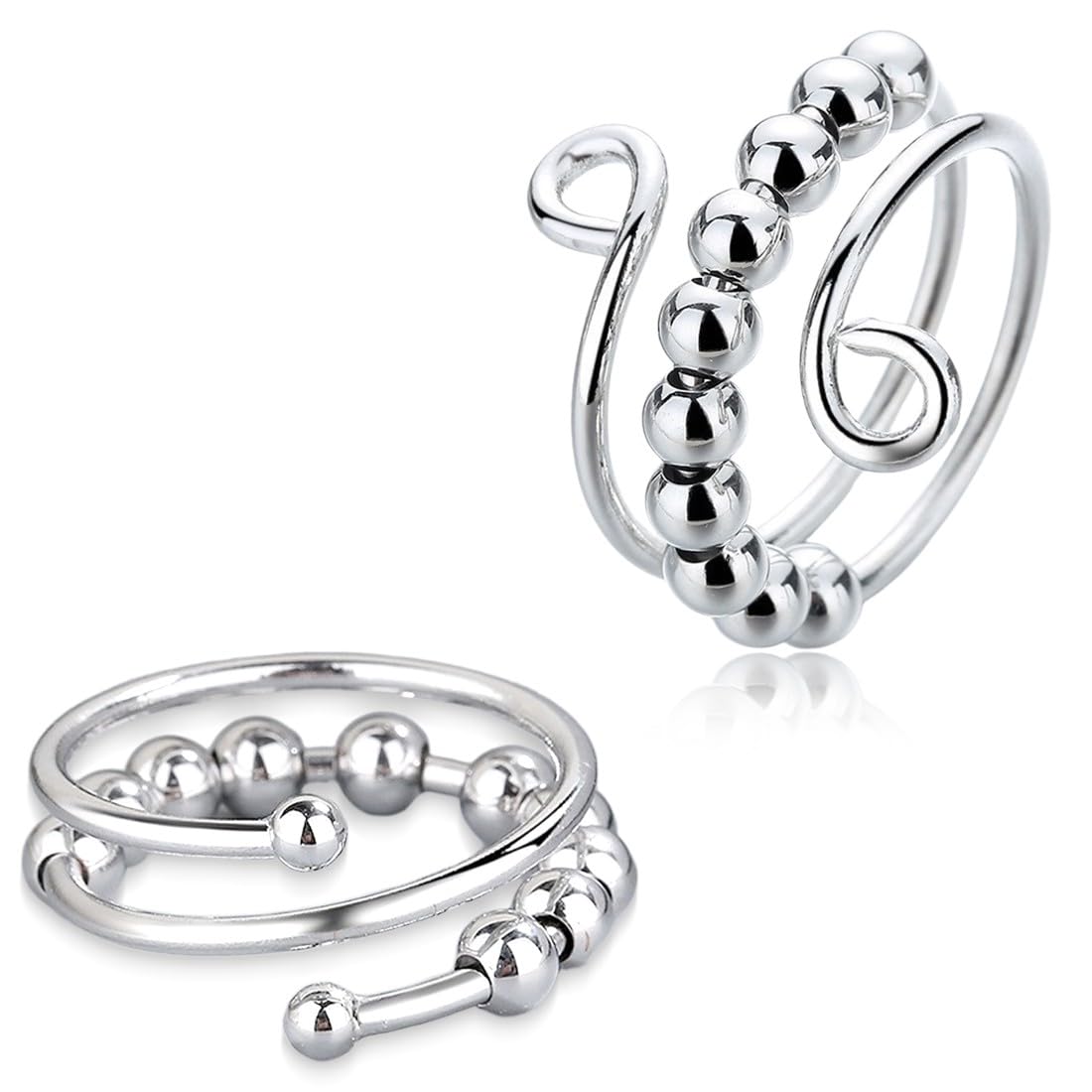 2 Pcs Bague Anti-Stress Pivotante Or Et Argent - Bague Anti-Anxiété Ajustable