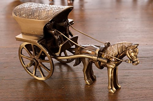 eCraftIndia Antique Finish Horse Carriage Brass Showpiece (13 cm x 6 cm x 8, Brown and Golden)