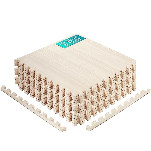 Image of Yes4All EVA Interlocking Mats, Puzzle Floor Tiles, Foam Floor Padding with Border for Furniture, Home Space, Living Room, Garage