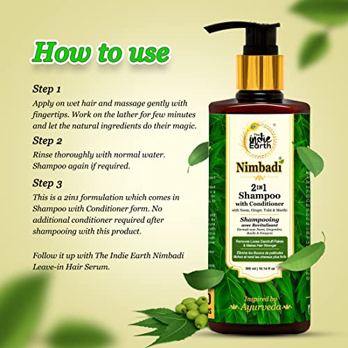 Image of The Indie Earth Nimbadi 2-in-1 Shampoo with Conditioner for Healthy Hairs, Inspired By Ayurveda & Formulated with Neem, Basil, Ginger, Tea Tree & Other 19+ Precious Extracts 300 ml