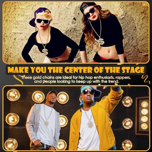 Money Chain with Dollar Sign Necklace,Chunky Necklace for Women Men,Fake Gold Chain Necklace,Hip Hop Chain Bulk Costume Rapper Chain Big Gold Chain Necklace Pendant Necklace 80s 90s Punk Style3