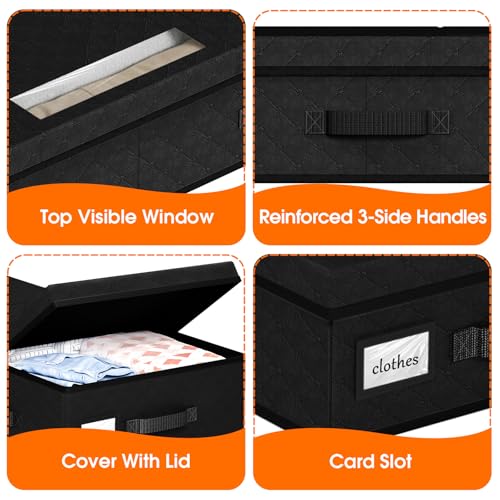 Image of StoreHappily Under Bed Storage Containers with Lids - 2 Pack, Foldable and Stackable Clothes Storage Bags with Clear Window, 3-Sided Handles and Label Slot for Clothing, Blankets, Pillows (Black)
