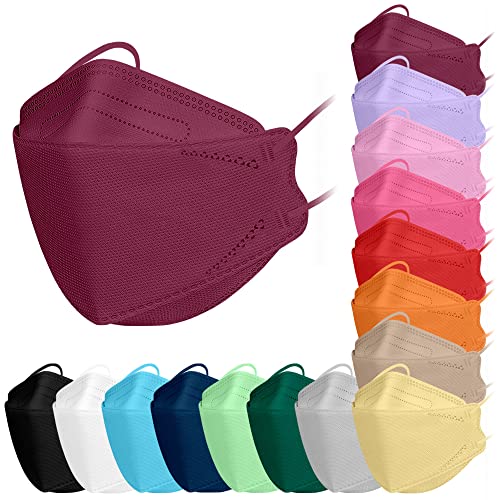TubeRoo FFP2 Maske weinrot bordeaux dunkelrot 5 Stück Masken CE zertifiziert, Versand aus Deutschland, weiche Ohrschlaufen Bänder Stoff Cover