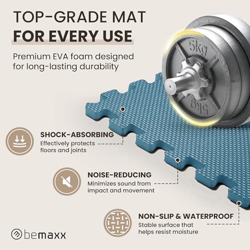 Image of bemaxx Gym Mats Set - 18 pcs EVA Interlocking Foam Floor Tiles (12.6 inchx12.6 inchx0.4 inch) 18sqft Protective Gym Flooring Sports Home Workout Exercise Mats Puzzle Garage Fitness Play-Room Pool Treadmill Bike
