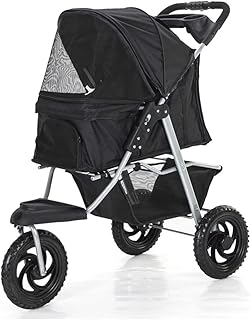 Carrinho de cachorro 3 rodas Carrinho de estimação para gatos/cães Carrinho de passeio Carrinho de cachorro para cães médios e pequenos com rodas grandes Carrinho de bebê dobrável com porta-copos (preto)