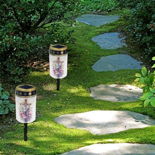 Image of Cross and Peace Dove Light for Prayer Cemetery Solar Lights for Grave Cemetery Decor Candle Lamp Waterproof Solar Power Light Eternal Lights for Graves Cemetery Memorial Gift 2 PCS