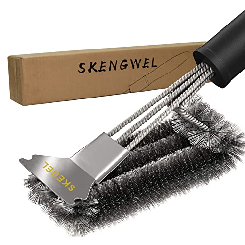 SKENGWEL Grillbürste, Grill Drahtbürste, 45.8cm Grillbürste Edelstahl mit Schaber Borstenfrei, Grill Bürste Reinigung Gusseisen für Gasgrill, Kugelgrill, Elektrogrill Cover