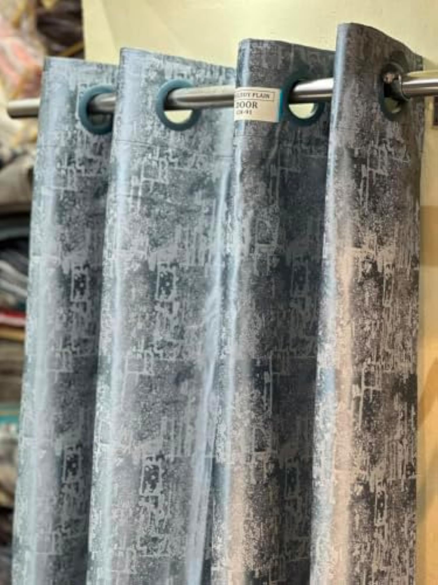Grey Diamond Pattern Grommet Door Curtain, Light Filtering
