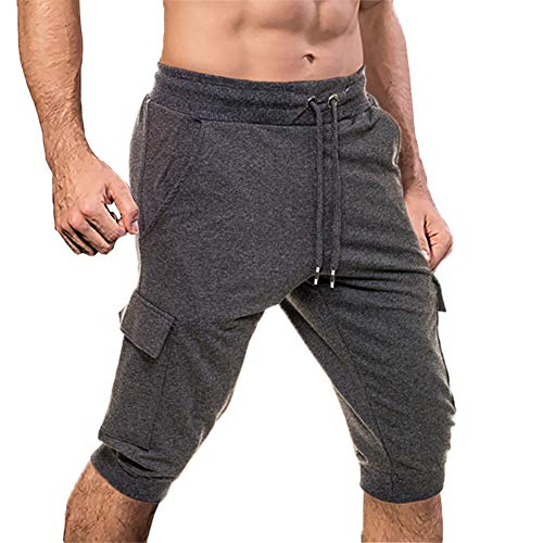 BIYLACLESEN Training Pants Men Three Quarter Pants Men Jogger Pants 3/4 Sweatpants Men Capris for Men Joggers for Men Gym Shorts for Men Dark Grey