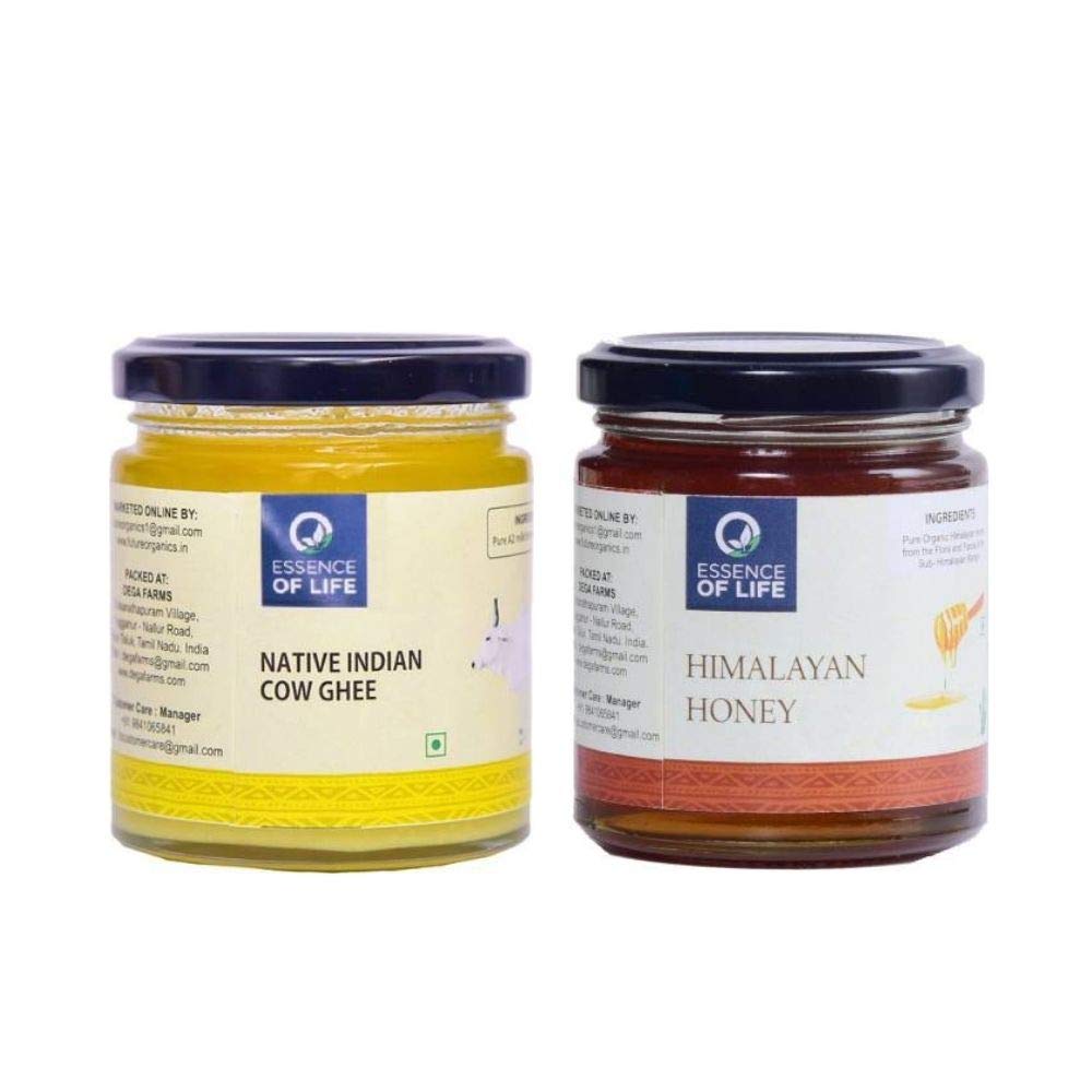 Essence of Life Native Indian Cow Ghee - 175 ml Plus Combo Pack with Himalayan Honey 250 Gram