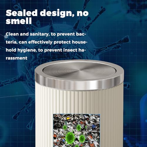Image of Bathroom Trash can with lid,Flip Lid Trash Can for Bedroom,Hide the Garbage Bag,Medium Garbage Can for Living Room,Hotel,(15L-White-Silver)