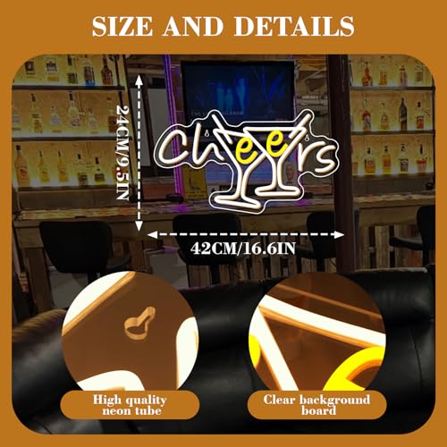 Image of WX&YH Cheers Neon Sign Cocktails Bar Led Sign Cheers Neon Signs for Wall Decor Cocktails Glass Neon Lights Signs for Home Pub Party Club Restaurant Shop Bar Lights Decor Gifts