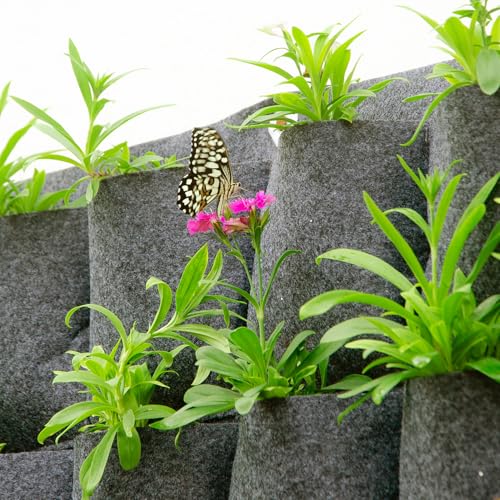 Image of Anandi Green's 400 GSM GeoFabric Vertical Hanging Outdoor Wall Planter for Hold Living or Artificial Plants, Flowers, and Herbs, Great Decor for Gardens (Pocket - 36)