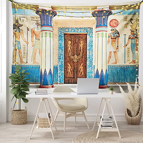 Ambesonne Egyptian Print Tapestry, Egyptian Writing On Stone Antique Old Indigenous Civilization, Wall Hanging For Bedroom Living Room Dorm Decor, 60" X 80", Beige Brown #TOP5