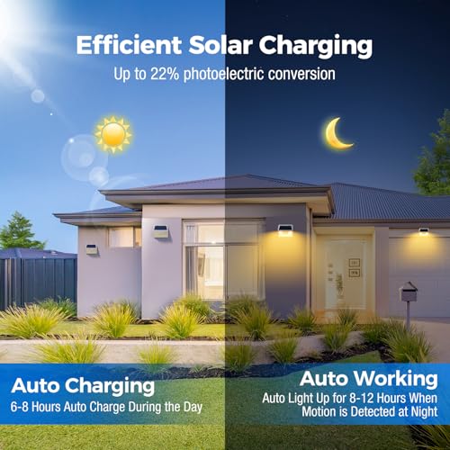 Image of Peasur Solar Lights Outdoor Motion Sensor Waterproof, 1Pack 140LED White Solar Powered Fence Lights, 3 Modes Security Wall Lights for Garden Yard Outside Warm