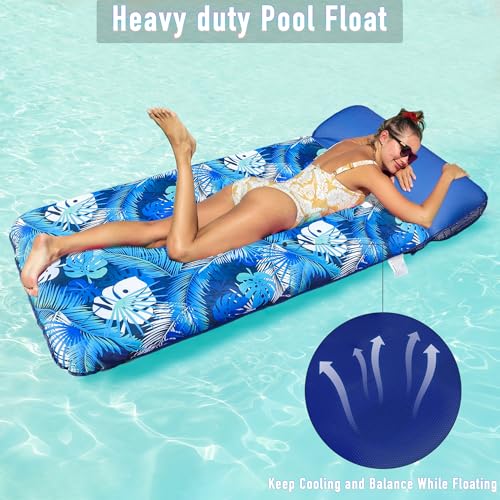 FindUWill Inflatable Pool Floats, 72\'X-Large Fabric Covered Pool Lounger Floaties for Adults, Pool Raft for Summer Pool Party Beach Lake (Blue) - Thumbnail 3