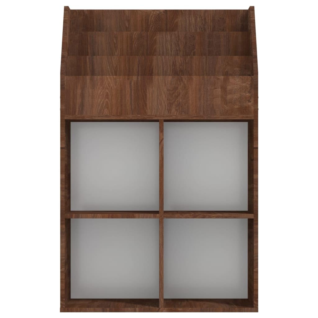 Stojak na czasopisma drewno inżynieryjne Dąb brązowy 71x30x114 cm | 3 przegródki na książki, 4 otwarte półki, do przechowywania sypialni, biura, wejścia, do montażu na ścianie w zestawie