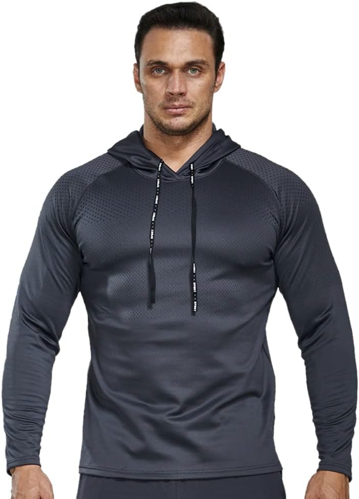 7Power Mens Fleece Hoodie Pullover Bodybuilding Slim Fit Long Sleeve Tops Running Hooded Sweatshirts With Reflective Strip