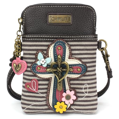 Image of CHALA Cell Phone Crossbody Purse-Women PU Leather /Canvas Multicolor Handbag with Adjustable Strap