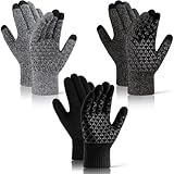 ViEinkaufen 3 pares de guantes antideslizantes de invierno para pantalla táctil para hombres y mujeres, guantes antideslizantes cálidos para actividades al aire libre