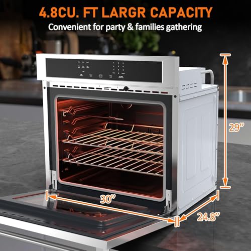30 Inch Built-in Electric Wall Oven,4.8 Cu.Ft Stainless Steel with Self-Cleaning,Touch Glass Control & Child Safety Lock,3800W Convection System,Blue Enamel Interior