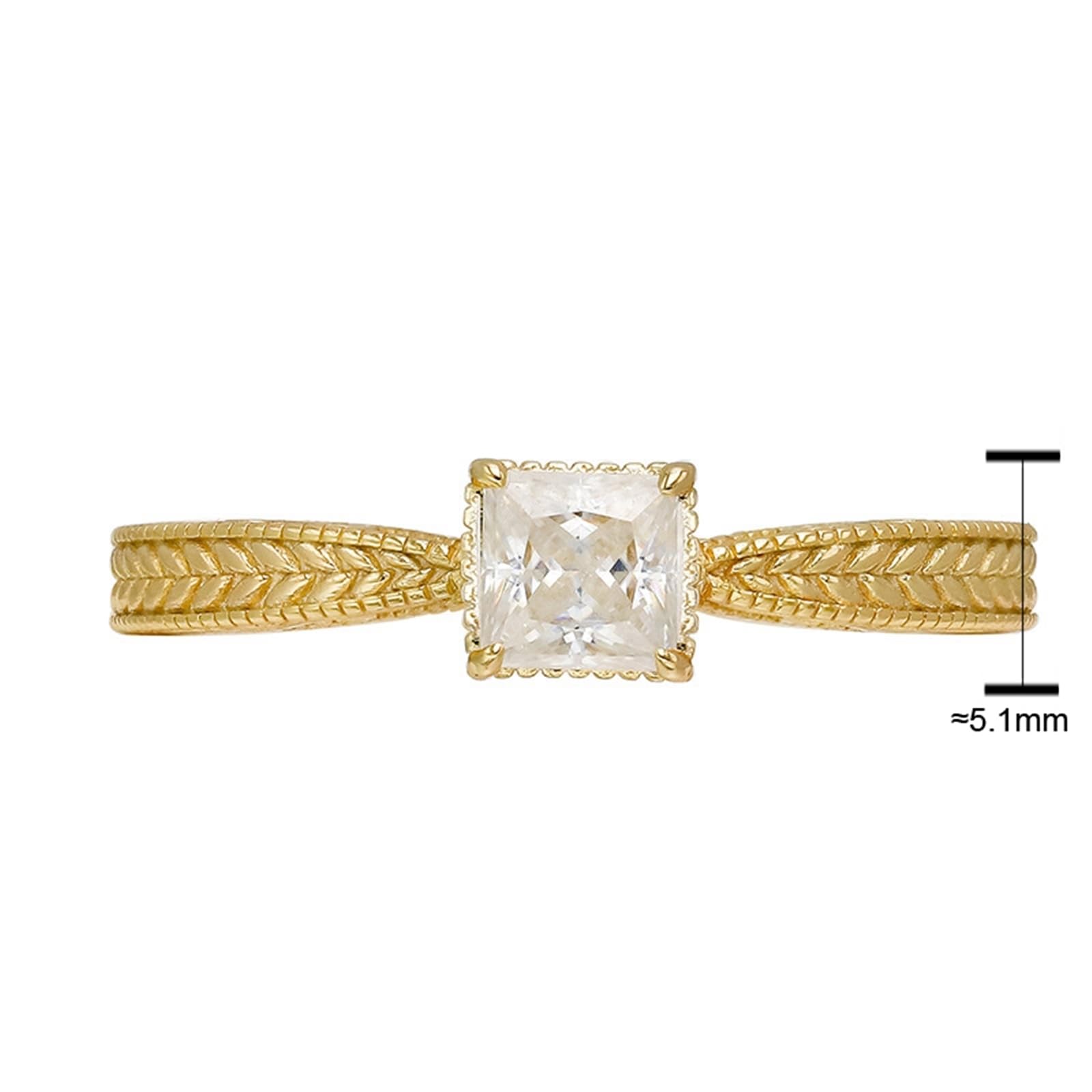 Anillo solitario de oro amarillo de 9 K/14 K/18 K con moissanita de princesa, espiga de trigo solitario