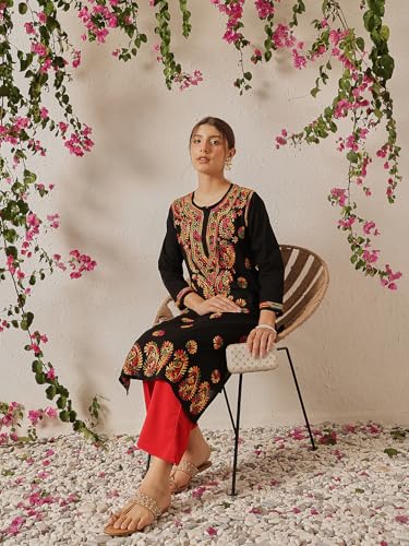 Image of ADA Women's Cotton Straight Kurta, XXS (Black, 2XS18804)