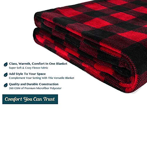 Pavilia Flannel Fleece Buffalo Checker Blanket For King Bed | Super Soft Velvet Plaid Pattern Checkered Decorative Throw | Warm Cozy Lightweight Microfiber | 90 X 108 Inches Plaid Red/Black #TOP5