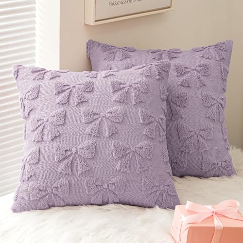 MIULEE Light Purple Bow Pillow Covers Coquette Room Decor Aesthetic