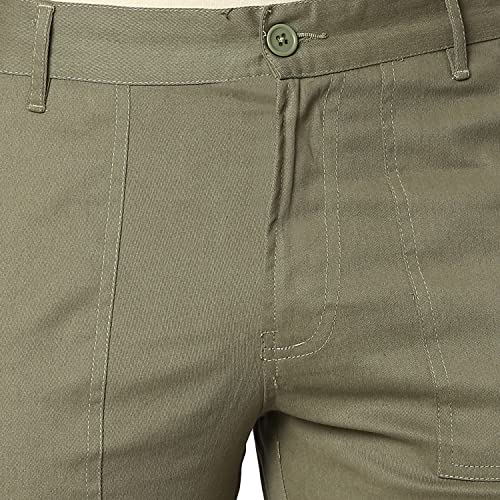 Image of Hubberholme Men's Regular Fit Cotton Trousers with Patch Pockets, Ankle Length Button Closure Cargo Chinos