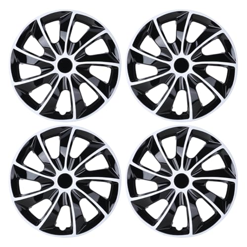 17 Inch Hubcaps Set of 4 Black & White Lacquer Universal Hubcaps Wheel Covers ABS Material (Only Fit for Iron Hub) Hubcaps Automotive Replacement Exterior Accessories for Car Truck(17-Inch, 4-Pack)
