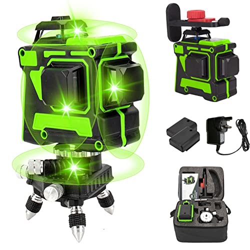 Laser Level Self Leveling, 3x360° Laser Level, 12 Lines Laser Level, Cross line Laser, Laser Levels self Leveling with Tripod, 2 * 3000 mAh Rechargeable Battery, Wall Mount, Measuring & Layout Tools