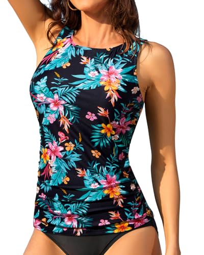 Image of Daci Tankini Tops for Women High Neck Swim Top Tummy Control Bathing Suit Top Modest Swim Tank Top No Bottom