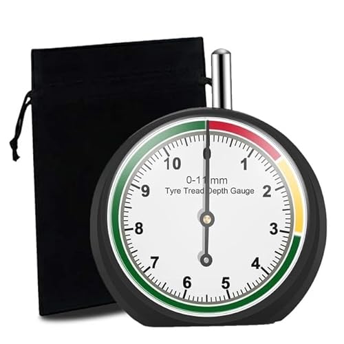 VERGO Reifenprofilmesser - Tiefenmesser - Profiltiefenmesser - Messbereich 0-11 mm/0-0.43 - Klar 1,7(44mm) Zifferblatt - Einfach zu bedienen - PKW, LKW, SUV, Motorrad -Stoffsack inklusive