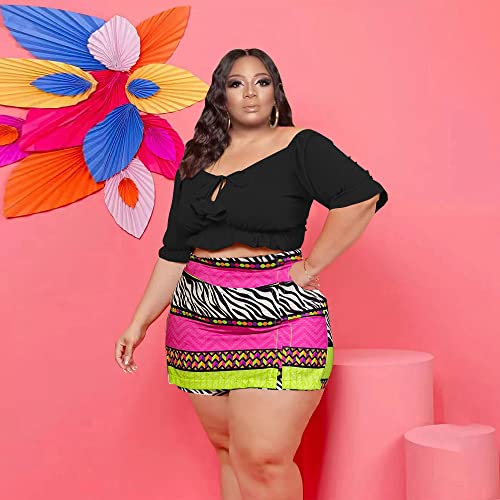Image of Women Plus Size Skirt Two Piece Outfit Short Sleeve Off The Shoulder Crop Top shorts Dress Suit Set
