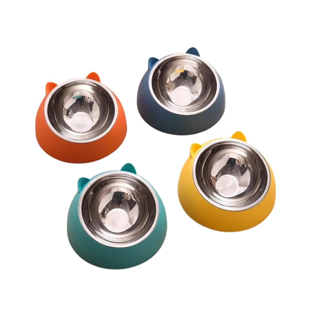Raised Elevated Cat Bowl 15° Tilted Neck Protection Feeding Dish for Cats and Small Dogs, Non-Slip Stable Pet Food Feeder Bowl with Detachable Stainless Steel Tray for Easy Cleaning-image-47