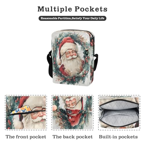 Santa Claus on A Wreath Watercolor Style crossbody messenger bag Small Crossbody Bags For Women Women's Cross Body Purse Adjustable Strap for Travel business2