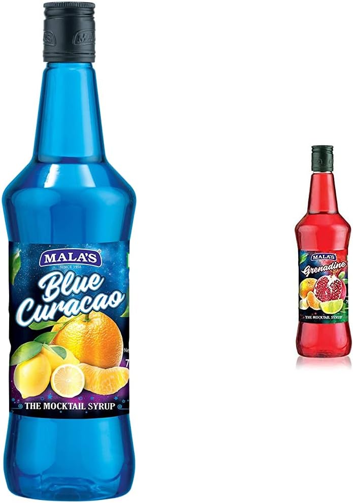Mala's Fruit Mocktail Syrup, Blue Curacao Mocktail, 750 ml & Fruit Mocktail Syrup Grenadine 750ml, 1 Count