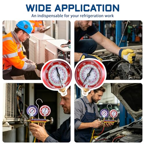 Image of Upgrade 49117 A2L Manifold Gauge - Red, 3-1 /8 inch (80 mm) Gauges, Compatible with R32, R454B, R410A Professional HVAC /R Tool, Working Pressure 0-800 PSI, Npt Thread, Color-Coded Scales